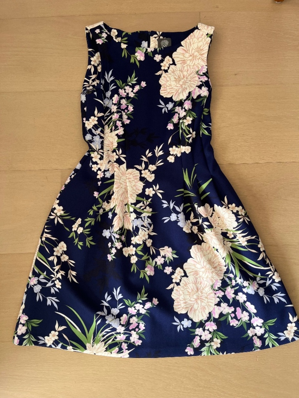 Vince Camuto Navy Floral Sleeveless Fit & Flare Scuba Dress Size 8